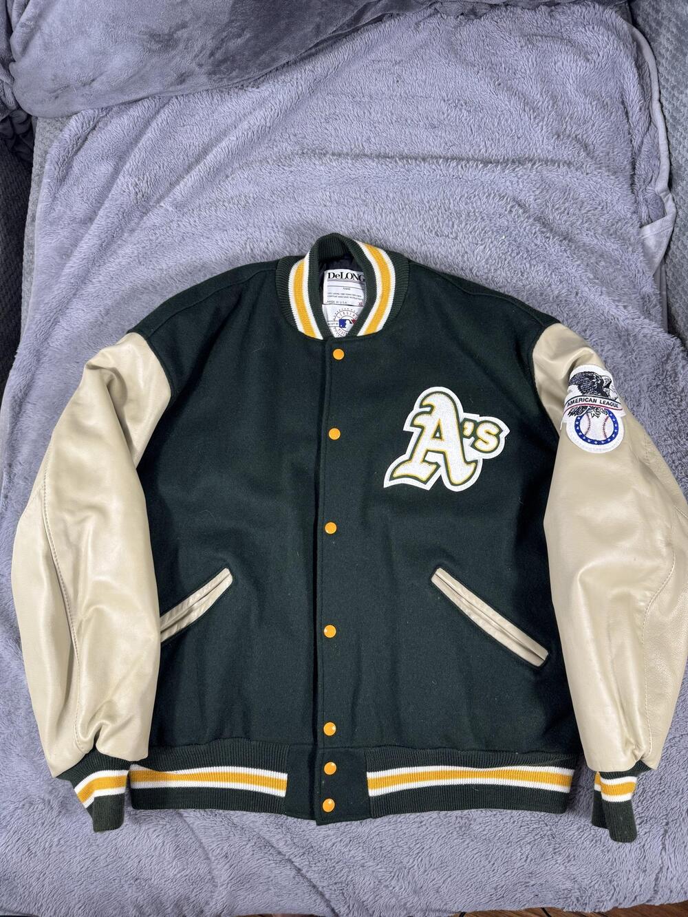 Vintage Oakland Athletics Jacket Mens XL Green MLB Baseball DeLong Wool Leather